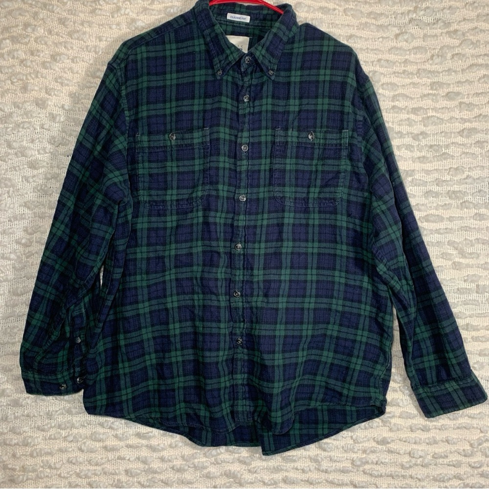 BASIC EDITIONS HERITAGE MENS XL PLAID FLANNEL CLASSIC FIT GREEN BLUE CHORE SKATE